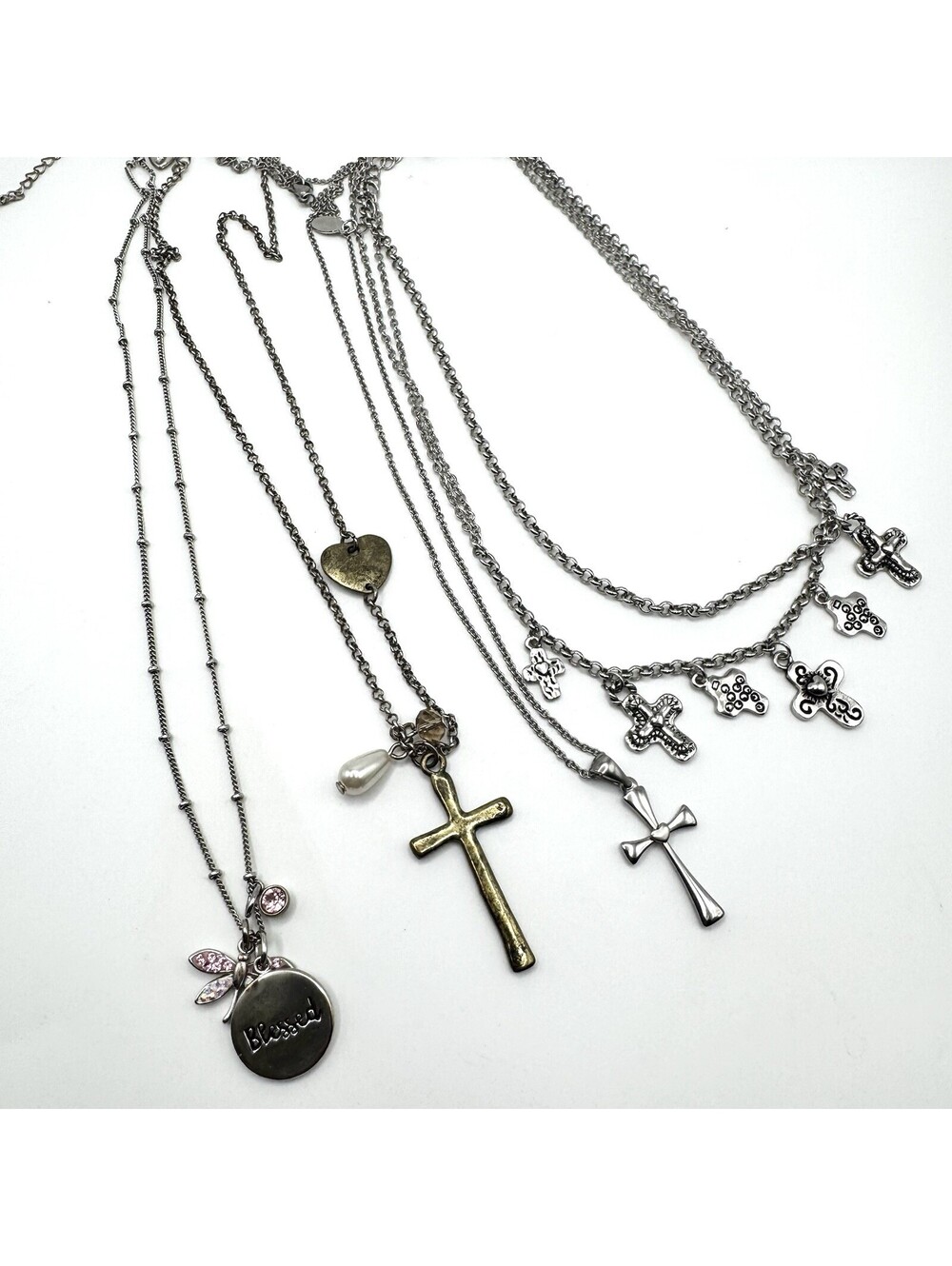 Religious Jewelry Lot 4 Necklaces Christian Faith Cross Blessed Some Signed